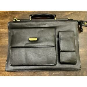 Pierre BALMAIN Paris Vintage Leather Briefcase Black Gold Laptop Bag NWOT